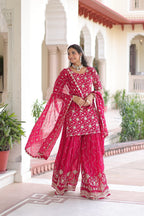 Elegant rani pink embroidered sharara set
