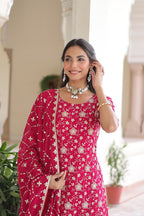 Elegant rani pink embroidered sharara set