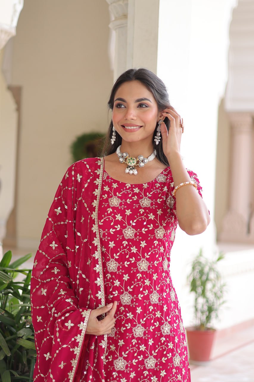 Elegant rani pink embroidered sharara set