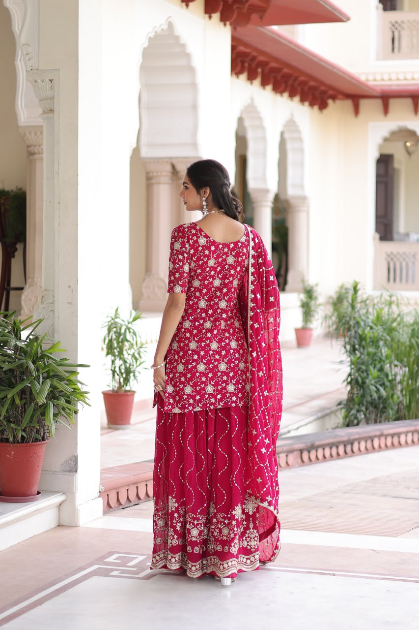 Elegant rani pink embroidered sharara set