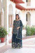 Trendy blue Embroidered Sharara Set with Dupatta