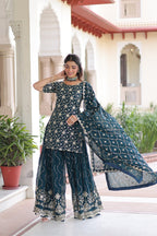 Trendy blue Embroidered Sharara Set with Dupatta