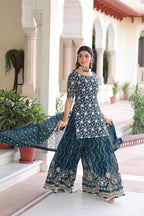 Trendy blue Embroidered Sharara Set with Dupatta
