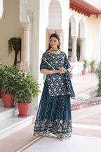 Trendy blue Embroidered Sharara Set with Dupatta