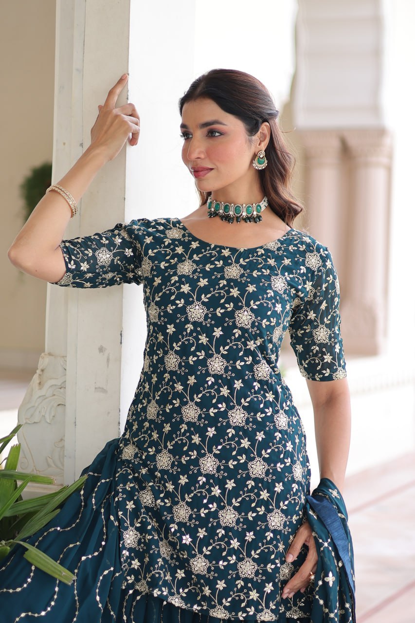 Trendy blue Embroidered Sharara Set with Dupatta
