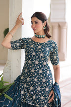 Trendy blue Embroidered Sharara Set with Dupatta