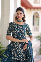 Trendy blue Embroidered Sharara Set with Dupatta