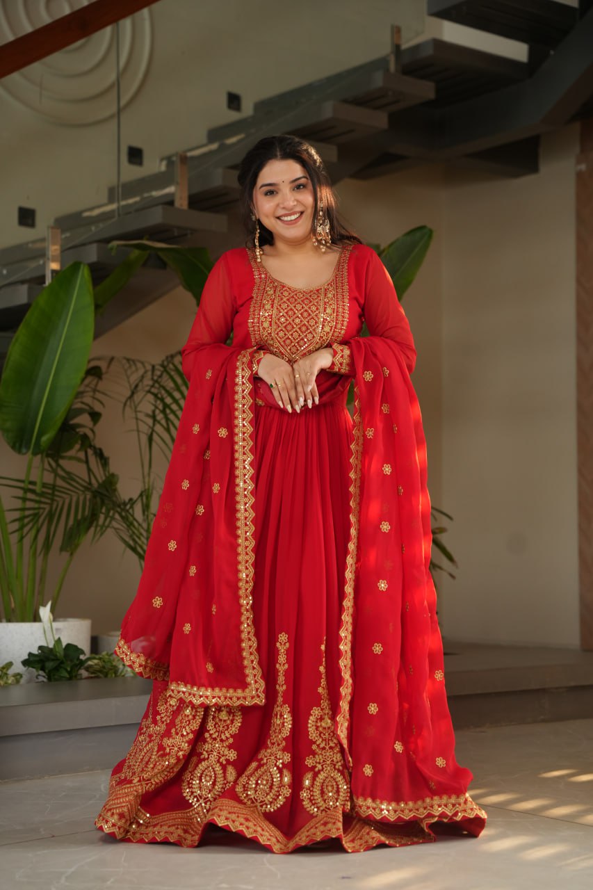 Premium Red Anarkali Dress with Elegant Dupatta