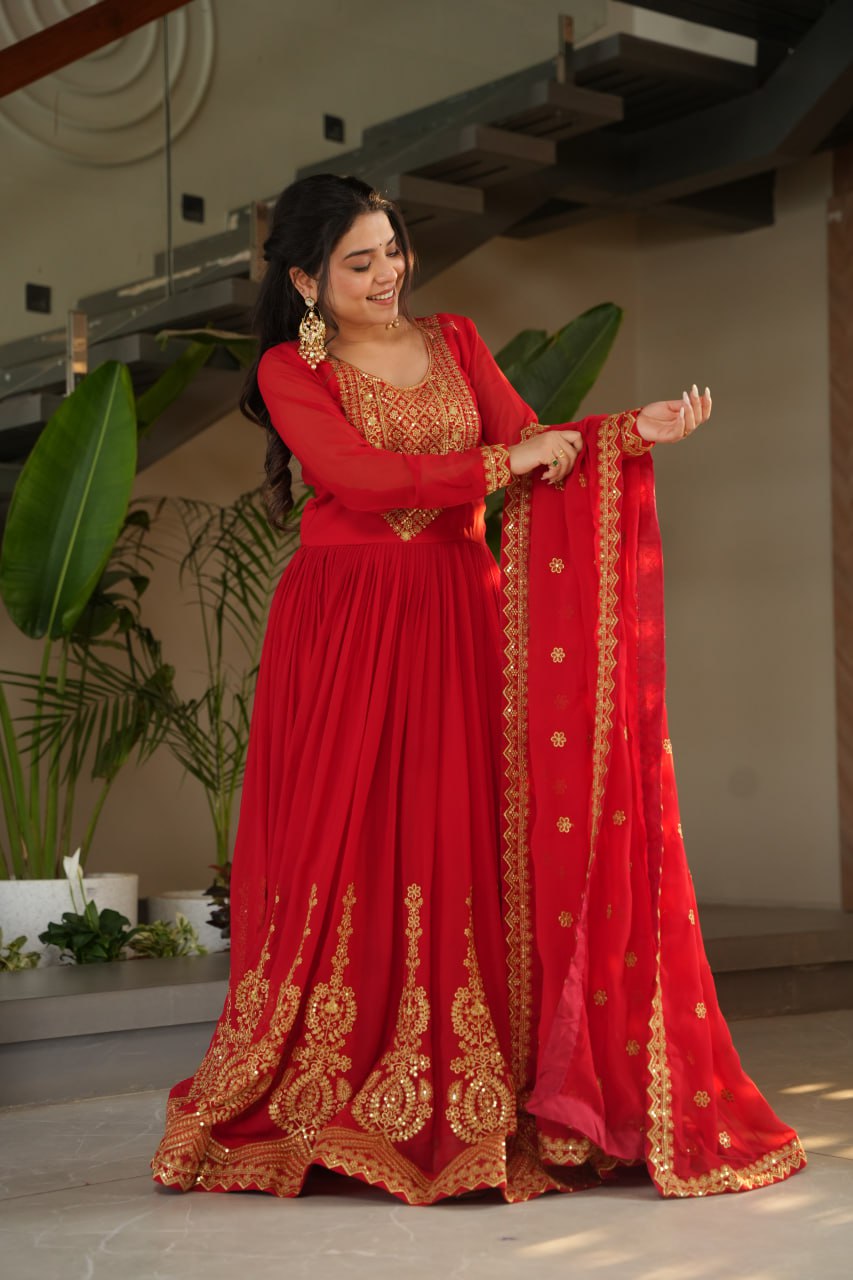 Premium Red Anarkali Dress with Elegant Dupatta