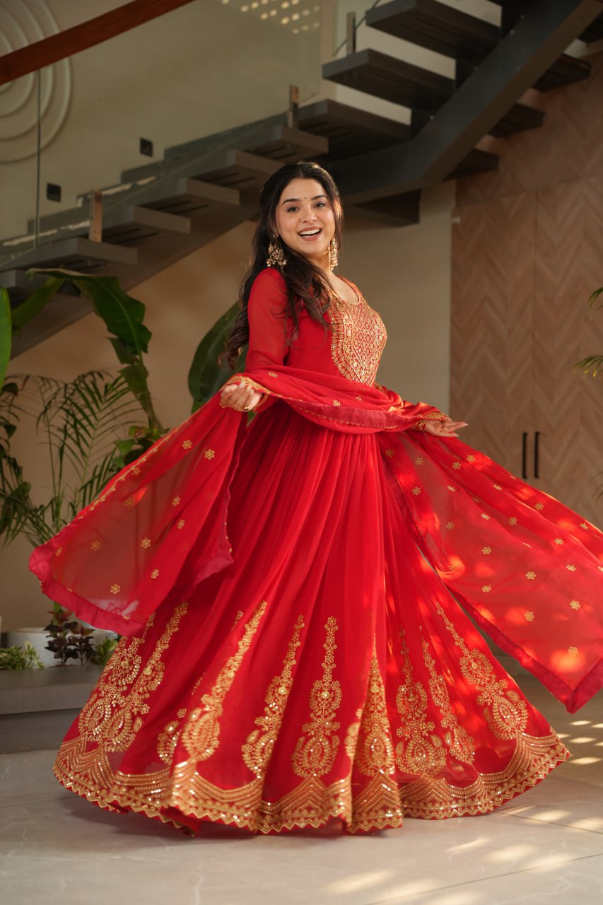 Premium Red Anarkali Dress with Elegant Dupatta