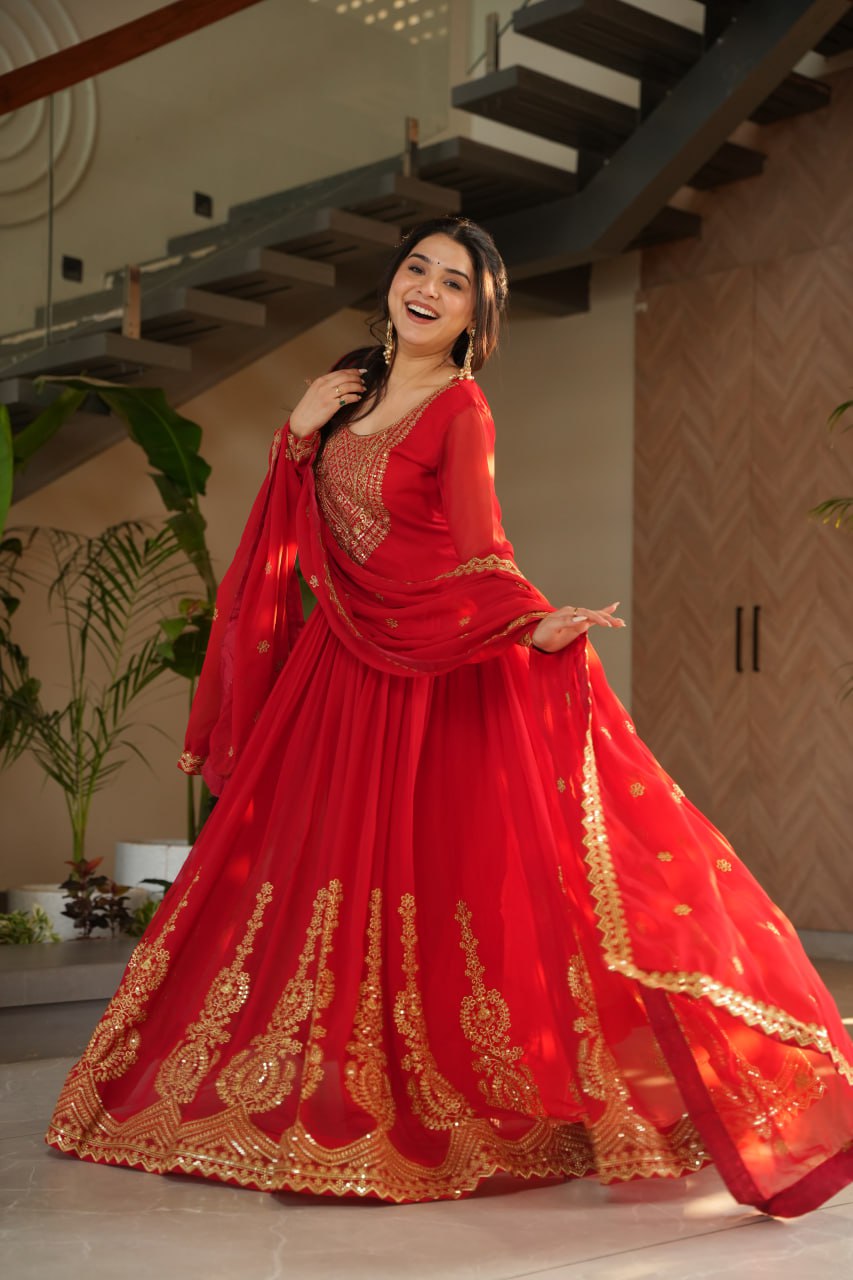 Premium Red Anarkali Dress with Elegant Dupatta