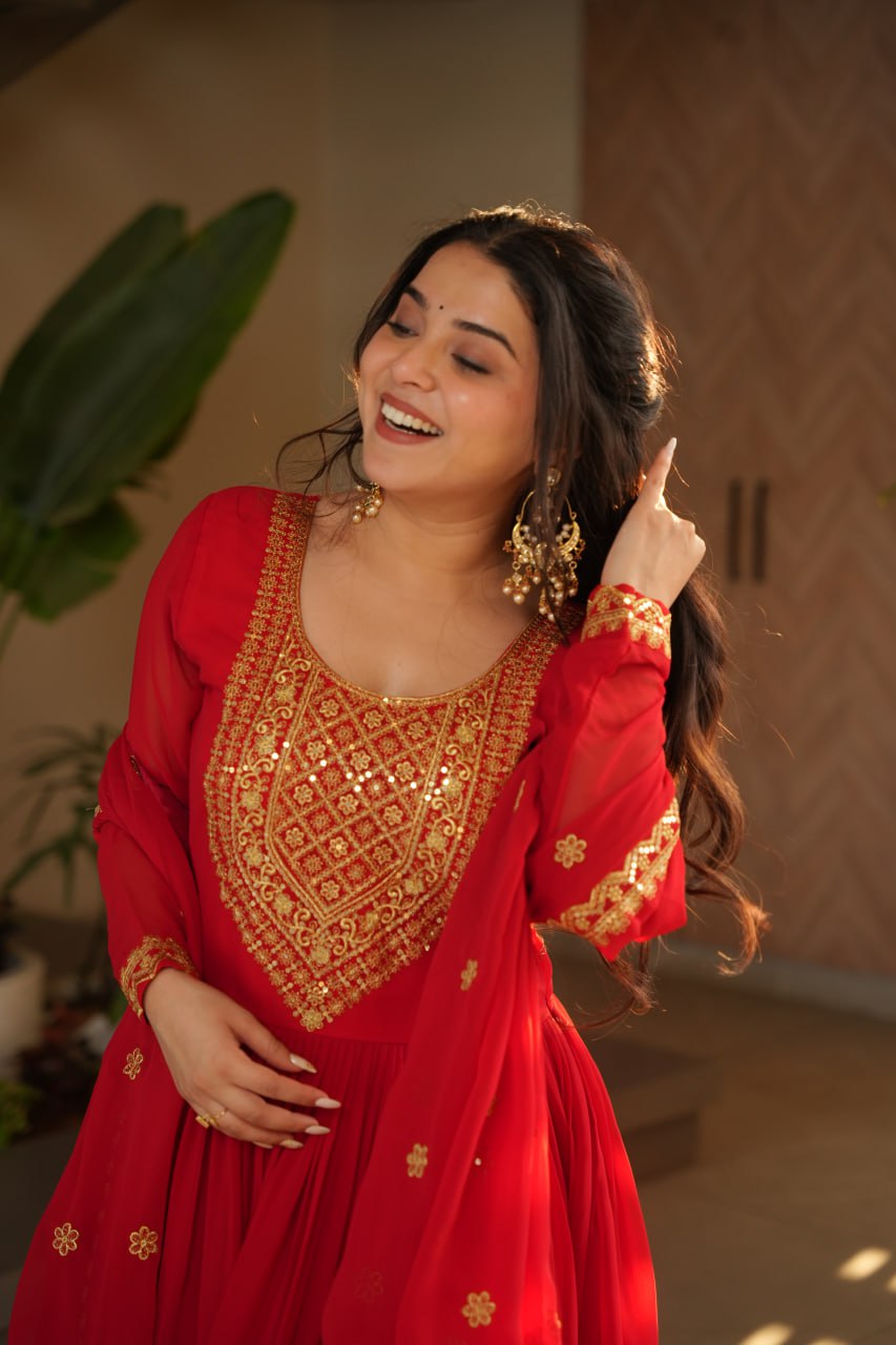 Premium Red Anarkali Dress with Elegant Dupatta