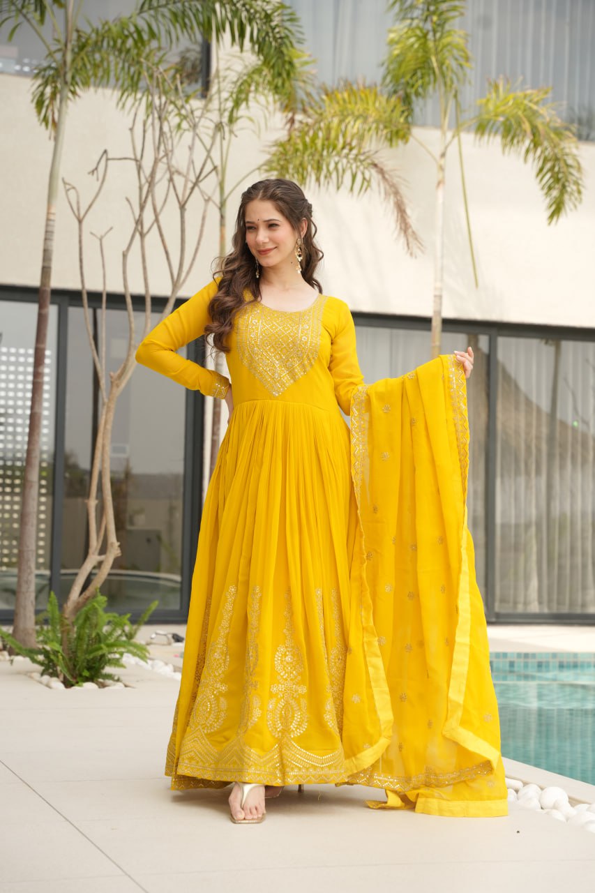 Women’s Designer Yellow Anarkali Dress with Dupatta
