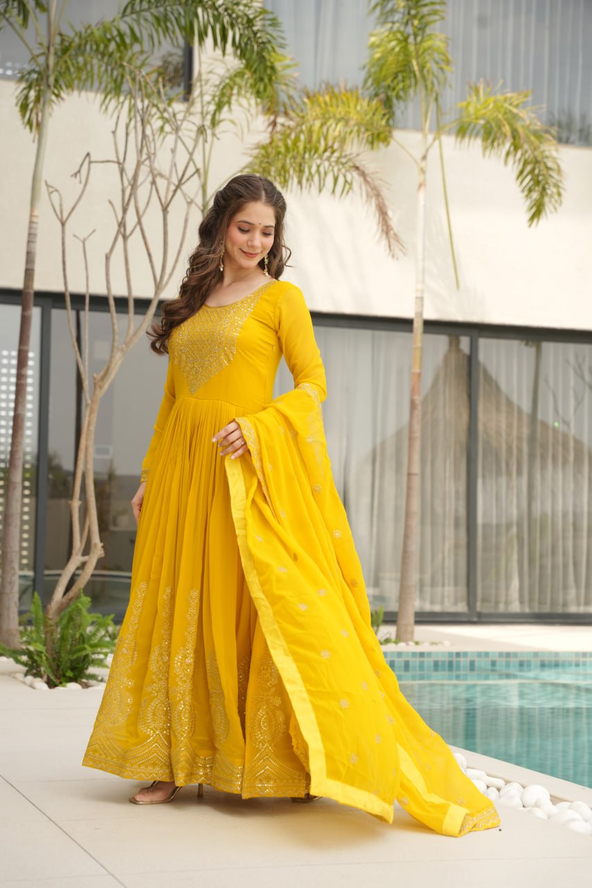 Women’s Designer Yellow Anarkali Dress with Dupatta