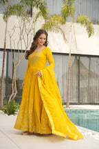 Women’s Designer Yellow Anarkali Dress with Dupatta