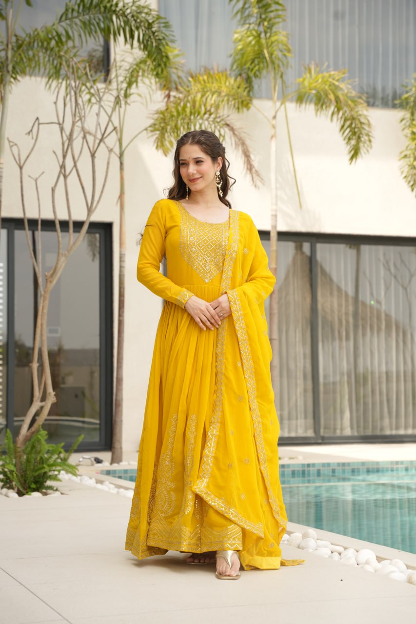 Women’s Designer Yellow Anarkali Dress with Dupatta