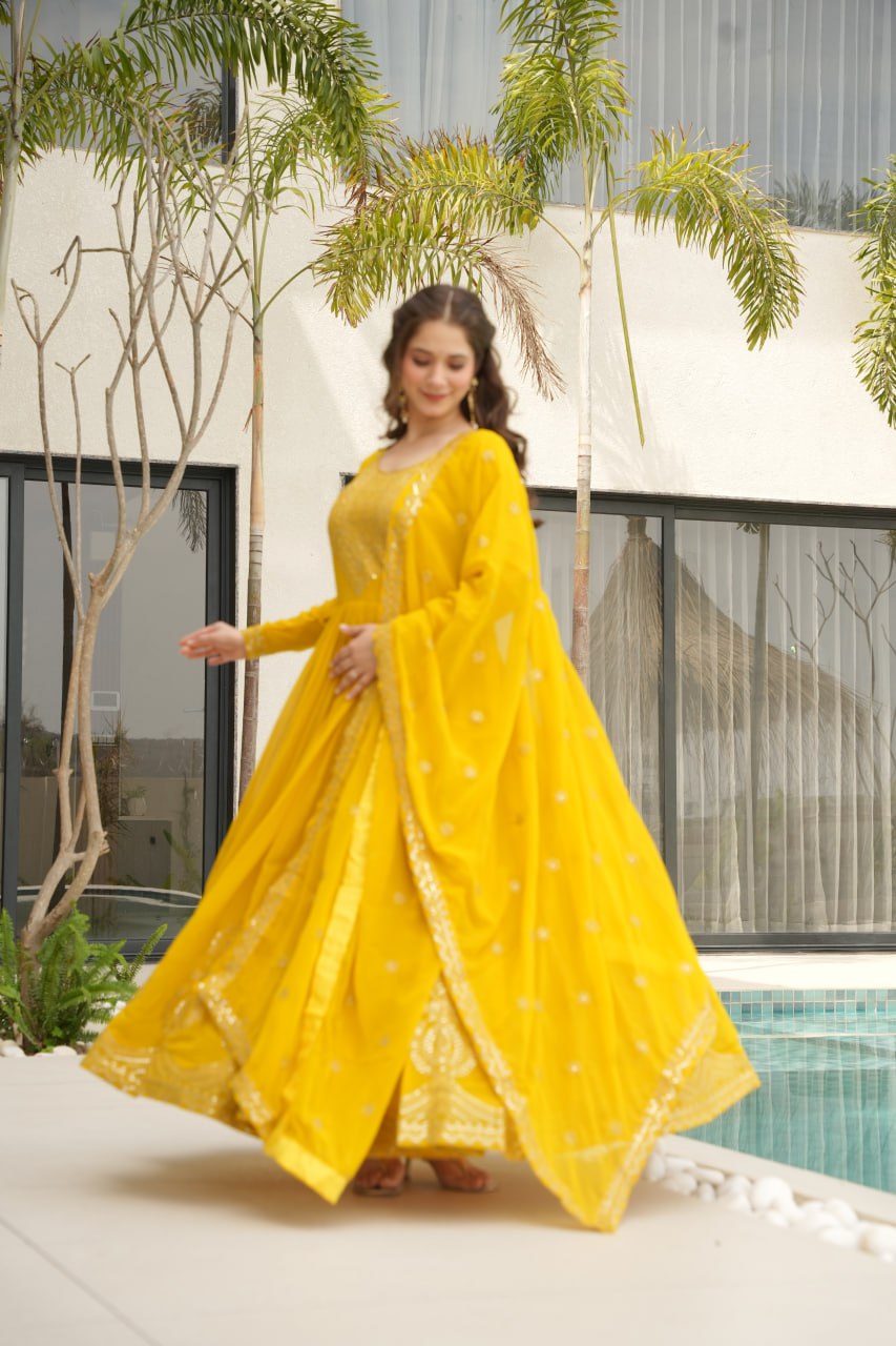 Women’s Designer Yellow Anarkali Dress with Dupatta