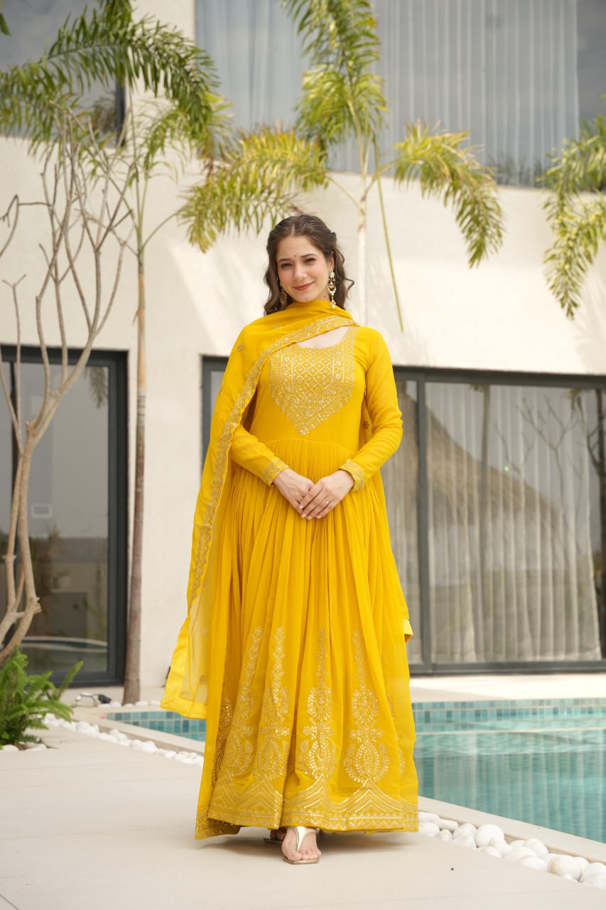 Women’s Designer Yellow Anarkali Dress with Dupatta