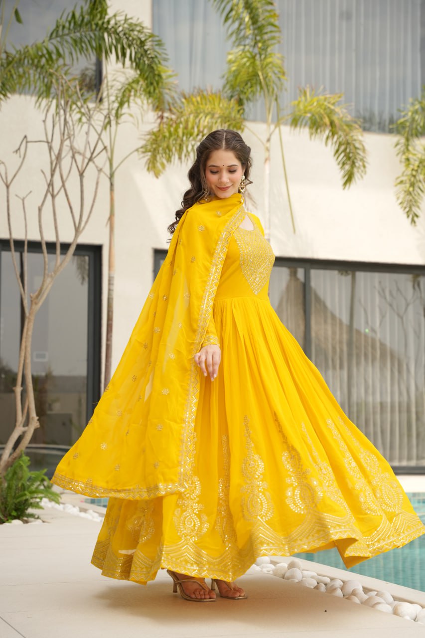 Women’s Designer Yellow Anarkali Dress with Dupatta