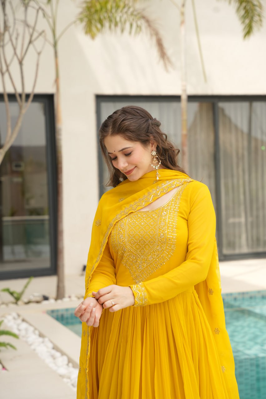 Women’s Designer Yellow Anarkali Dress with Dupatta