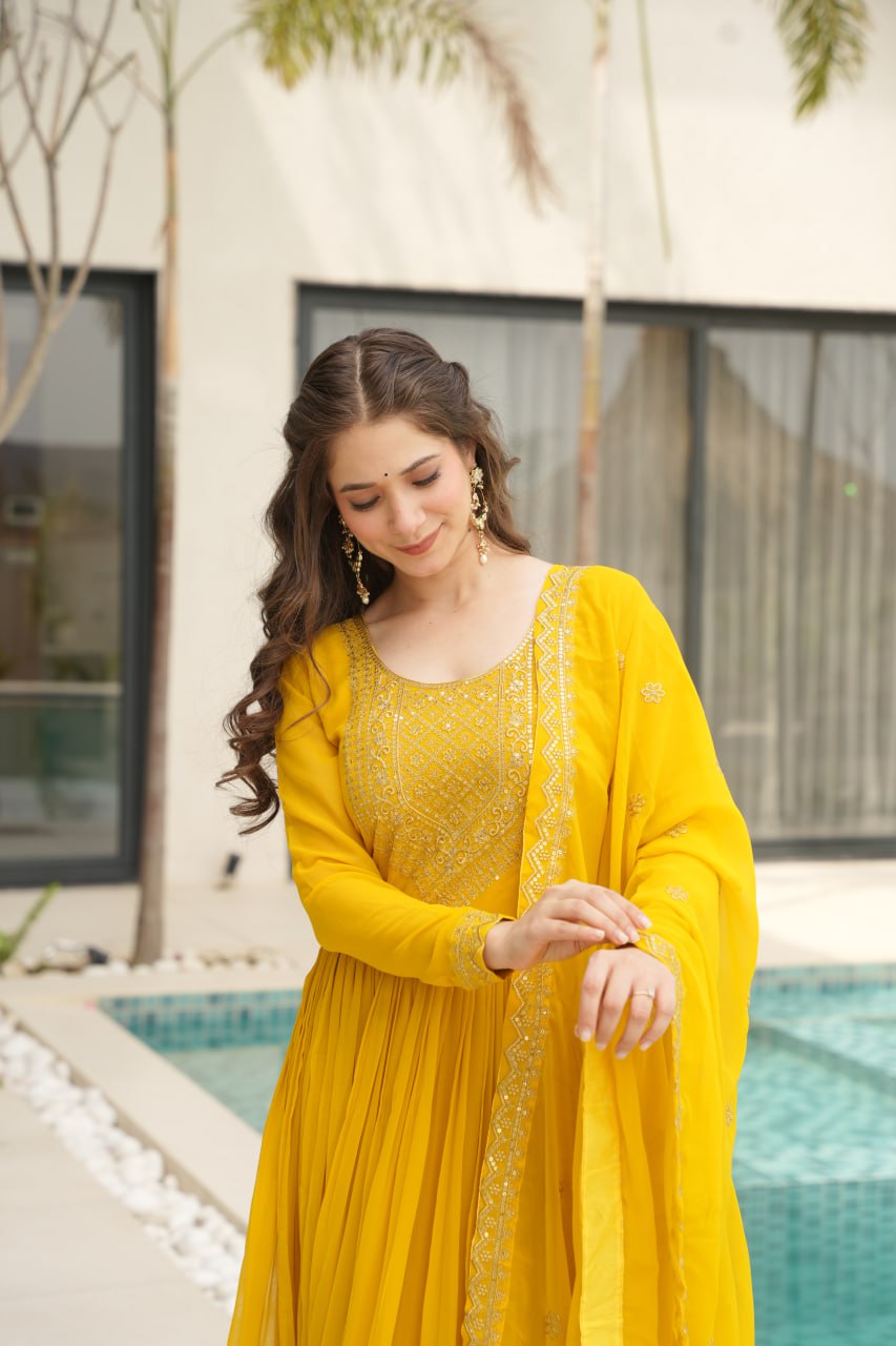 Women’s Designer Yellow Anarkali Dress with Dupatta