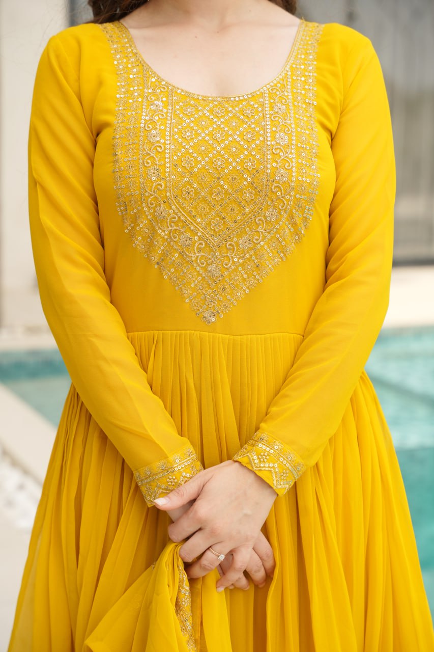 Women’s Designer Yellow Anarkali Dress with Dupatta