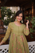Elegant olive green ethnic kurta set