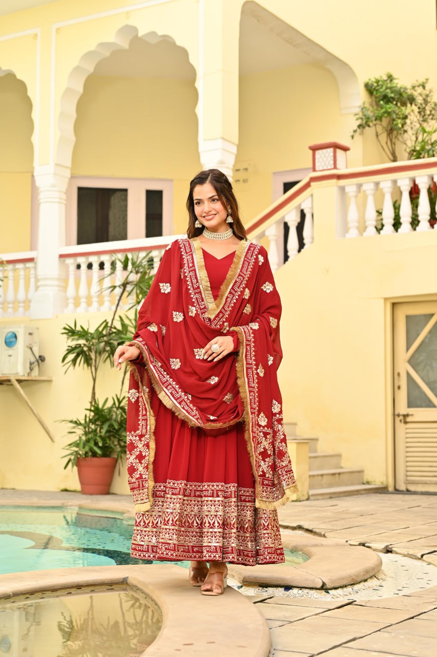 Elegant Red Ethnic Anarkali Gown with Dupatta