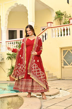 Elegant Red Ethnic Anarkali Gown with Dupatta