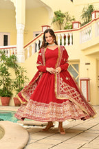 Elegant Red Ethnic Anarkali Gown with Dupatta