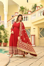 Elegant Red Ethnic Anarkali Gown with Dupatta