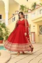 Elegant Red Ethnic Anarkali Gown with Dupatta