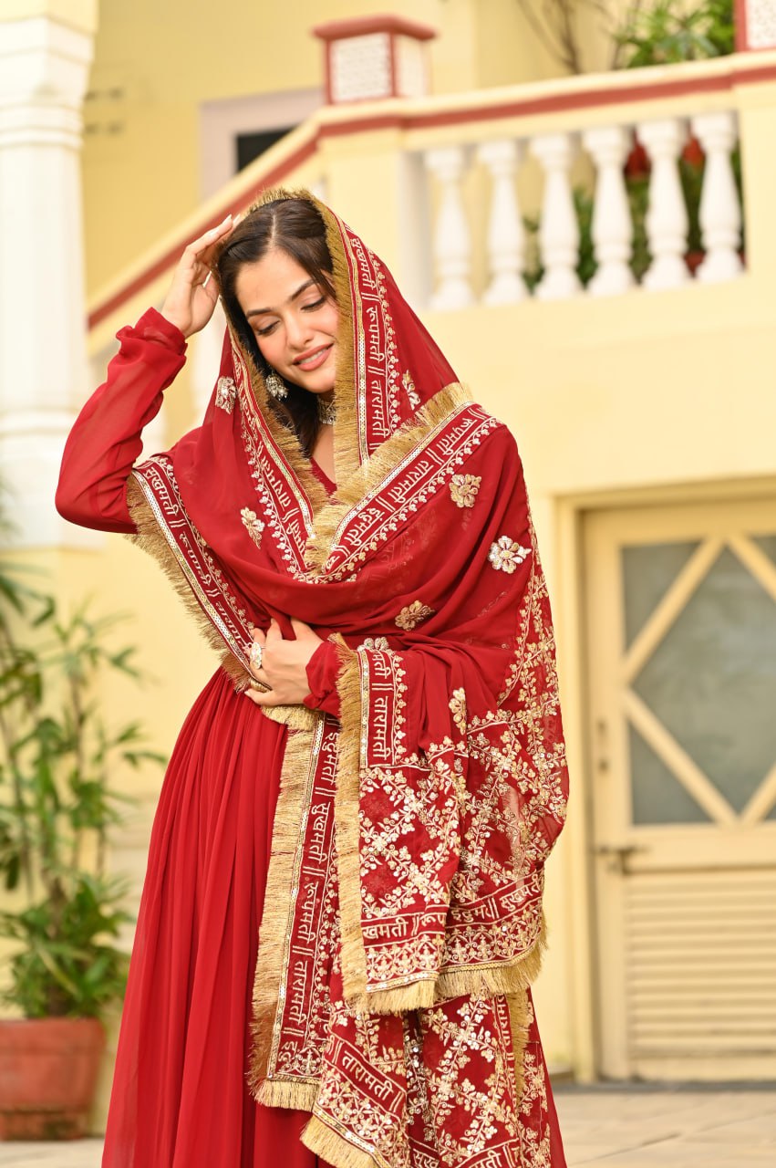 Elegant Red Ethnic Anarkali Gown with Dupatta