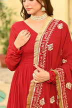 Elegant Red Ethnic Anarkali Gown with Dupatta