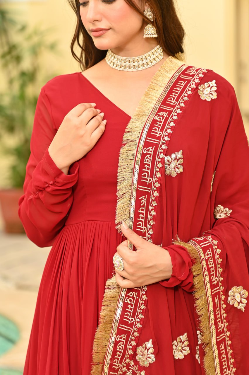 Elegant Red Ethnic Anarkali Gown with Dupatta