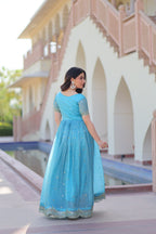 Elegant Sky Blue Ethnic Gown for Women