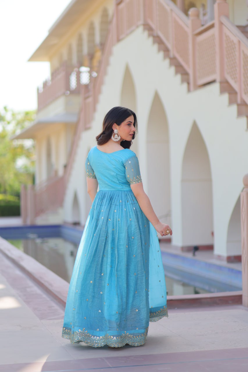 Elegant Sky Blue Ethnic Gown for Women