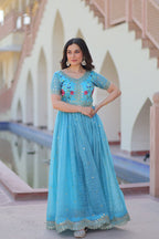 Elegant Sky Blue Ethnic Gown for Women