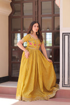 Elegant Mustard Yellow Ethnic Gown for Women