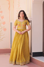 Elegant Mustard Yellow Ethnic Gown for Women