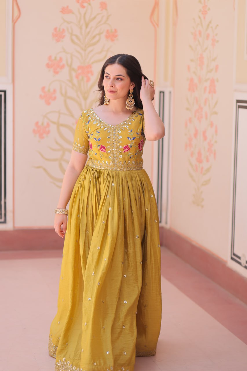 Elegant Mustard Yellow Ethnic Gown for Women