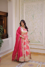 Royal Blossom Pink Anarkali Set with Embroidered Dupatta