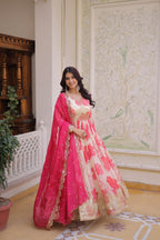 Royal Blossom Pink Anarkali Set with Embroidered Dupatta