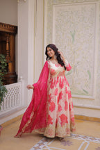 Royal Blossom Pink Anarkali Set with Embroidered Dupatta