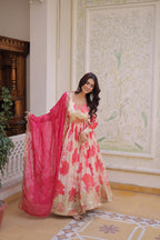 Royal Blossom Pink Anarkali Set with Embroidered Dupatta