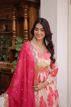 Royal Blossom Pink Anarkali Set with Embroidered Dupatta