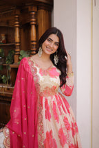 Royal Blossom Pink Anarkali Set with Embroidered Dupatta