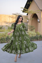 Elegant Olive Green Printed Maxi Dress for Effortless Ethnic Charm