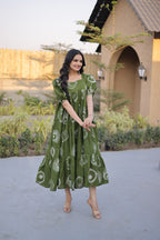 Elegant Olive Green Printed Maxi Dress for Effortless Ethnic Charm
