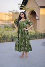 Elegant Olive Green Printed Maxi Dress for Effortless Ethnic Charm